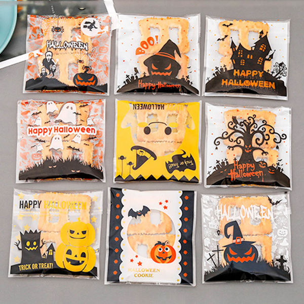 100 st Halloween godis kexpåse självhäftande fest tecknad klara godispåsar null - Pumpkin Dryad