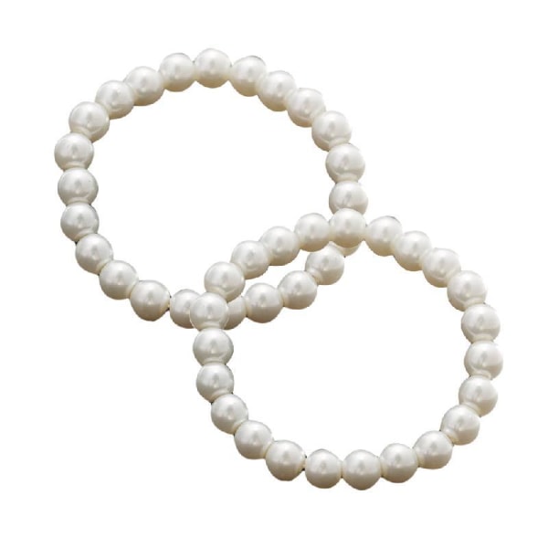 8 mm enkla vita runda pärlor elastiska armband 2x imiterade pärlor Stretch armband för kvinnliga smycken present