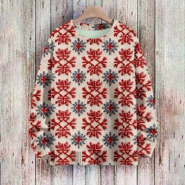 Langærmet julepullover til kvinder 3D-juleprintet pullover sweatshirt Light Red S