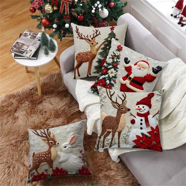 Vinterfest Dekoration Linne Kuddfodral Älg Kanin Tomte Juldesign 3