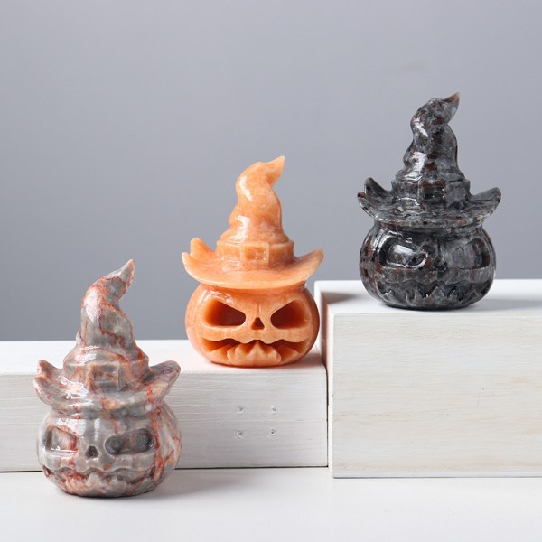 Halloween Faux Crystal Pumpkin Lantern Ornament Carving Gemstone Desktop Decor null - B
