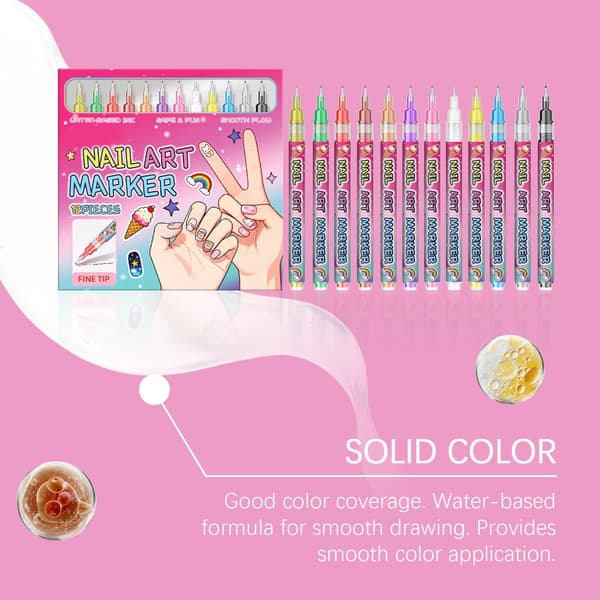 12 st nagelkonstpennor för intrikata mönster, snabbtorkande, blöder inte