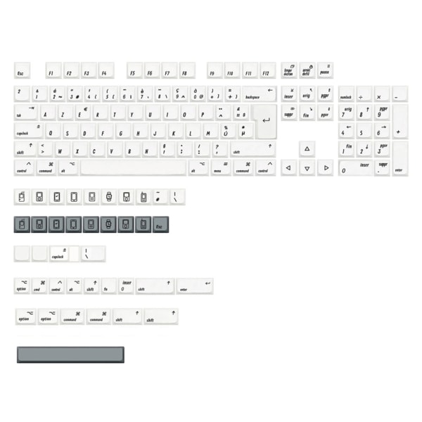 XDA-profil PBT-tangentkapslar 144 nycklar/ set för MAC-ISO Cherry MX-switchar Vit tangentbord för mekaniskt tangentbord DIY-byte English