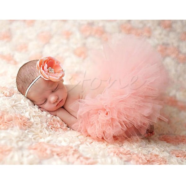 2st Nyfödd fotografi rekvisita Baby Girls Princess Tutu Kjol Pannband Flickor Foto Pettiskirt Fotografia Accessoarer