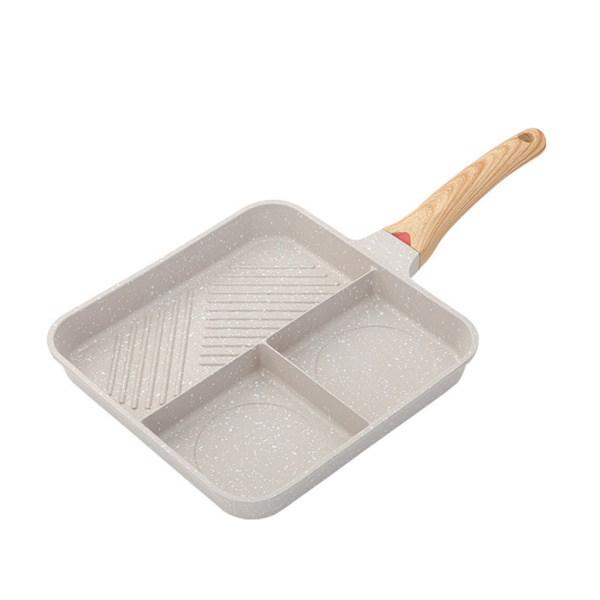 Mångsidig Tredelad Non-Stick-Stekpanna för Frukostbiff Multifunktionell Biffkokare Stekpanna Köksredskap