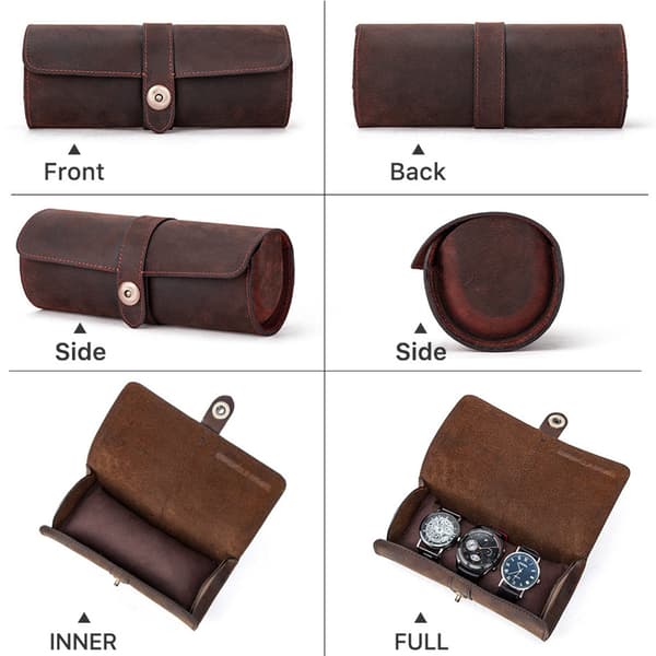 3 Gitre Cylinder Rulleholder Armbåndsur Smykker Gave Opbevaring Display Vitrine