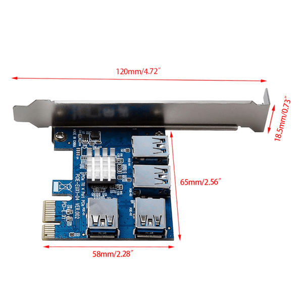 PCI-E till PCI-E Adapter 1 till 4 PCI-Express Slot 1x till 16x USB 3.0 Special PCIe Riser Card Converter för BTC Miner