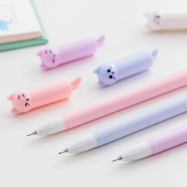 6st Gel Bläckpenna Söt för Cat for Head Pennor Set för kreativa studenter Papper Skolprismaterial Kawaii Pens Chil