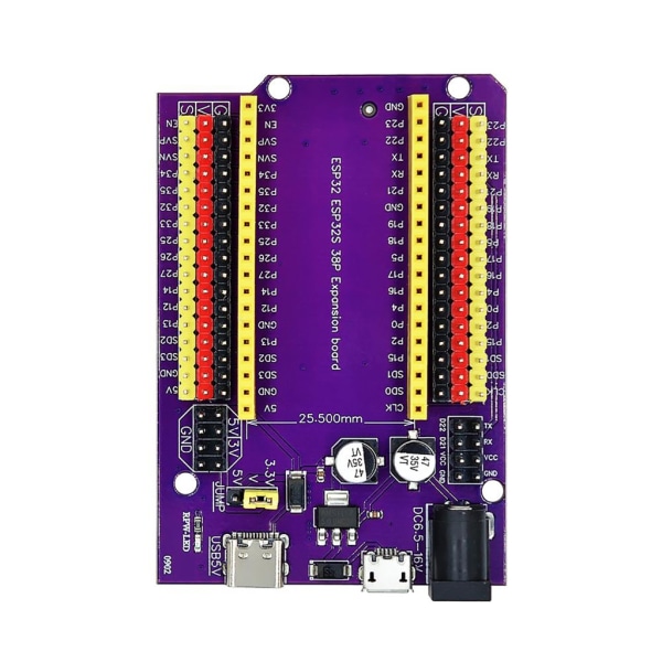 ESP32 38P Utvecklingskort med TypeC CP2102 Stöd WiFi+Bluetooth Dual-Core och 38-Pin Expansionskort