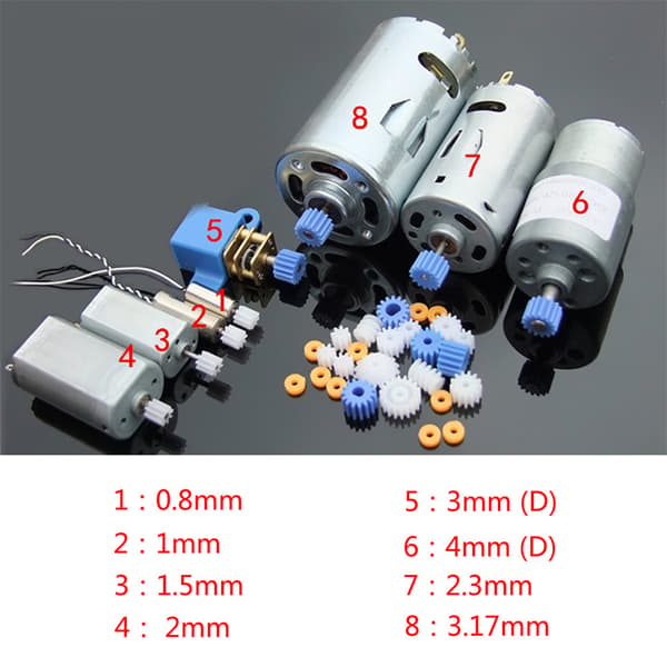 16 slags akselgear Spindelgear Gear-B 2MM 2.3MM 3MM 3.17MM 4MM Orm Plast