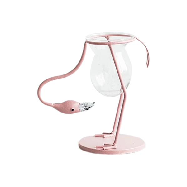 Flamingoformad Glasbordsskiva Växt Bonsai Vas Metall Blomkruka Heminredning