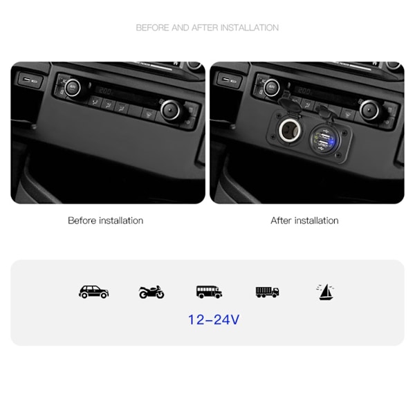 Dobbelt USB-oplader Strømadapter Udtag til Bil Båd RV 12-24V USB QC3.0 Oplader