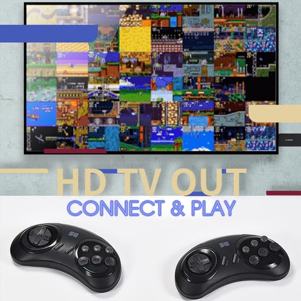 16-bits retro spillkonsoll innebygd 900+ klassiske spill for MD