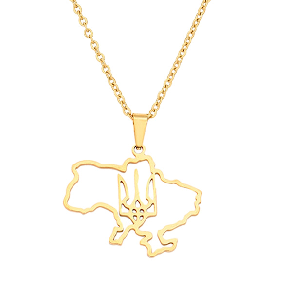 Ukraina Karta Hänge Halsband för män Kvinnor Rostfritt stål Guld Silver Choker Ukraina Kontur Hjärta Flagga Smycken Present Gold - B
