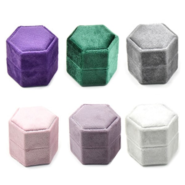Vacker kvalitet Ny Hexagon Dubbel Ring Sammets Ring Box Födelsedag Jubileum Ring Box Hexagon Velvet Box för present White