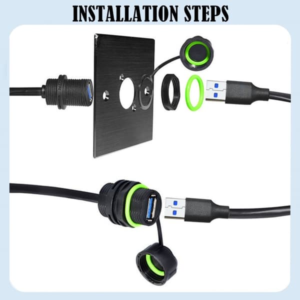 Vattentät USB3.0 Panelmonteringskabeladapter 5Gbps Hög Hastighet Industriell Användning