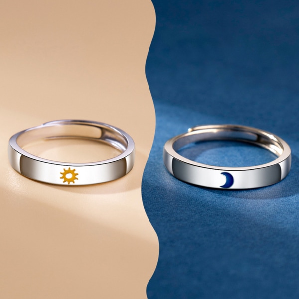 1 par minimalistiska för sol och månepar Matchande bandringar Enkel öppen ring Justerbar ring Bröllopspresent till honom henne