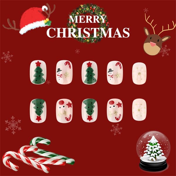 Jul-tema Heltäckande Lösnaglar Set Med Snöflinge- Och Träddesigner