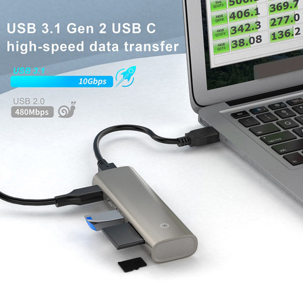 Höghastighets USB 3.1 Gen 2 Hub Extensions 10 Gbps 6 i 1 Multi Splitter Adapter USB Typ C dockningsstation för TF-kort