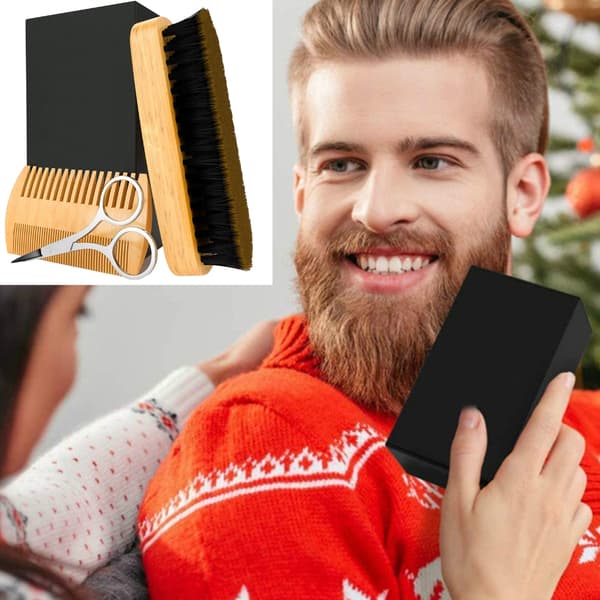 Skäggvårdsset för män Skäggborste Skäggvårdskit Borste och kam Presentförpackning