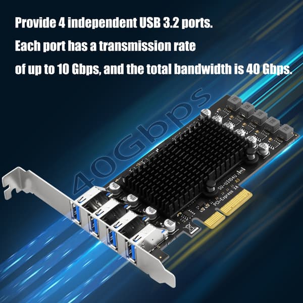 4-portars USB3.2 PCIE-expansionskort Snabb dataöverföring 10 Gbps adapterkort