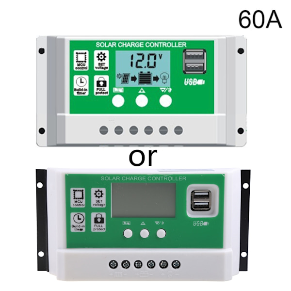 10A~60A Solcelleladeregulator Fornybar Energikontroller Solcellepanel Intelligent Regulator med Dobbel USB-utgang