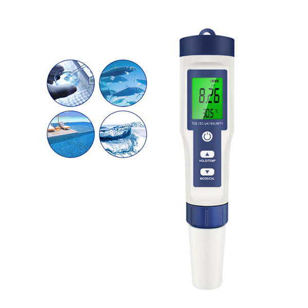 Bärbar PH-mätare 5-i-1 digital TDS-mätare Vattentestare med bakgrundsbelysning TDS/PH/ORP/EC/Temp-mätare med ATC- för akvarium