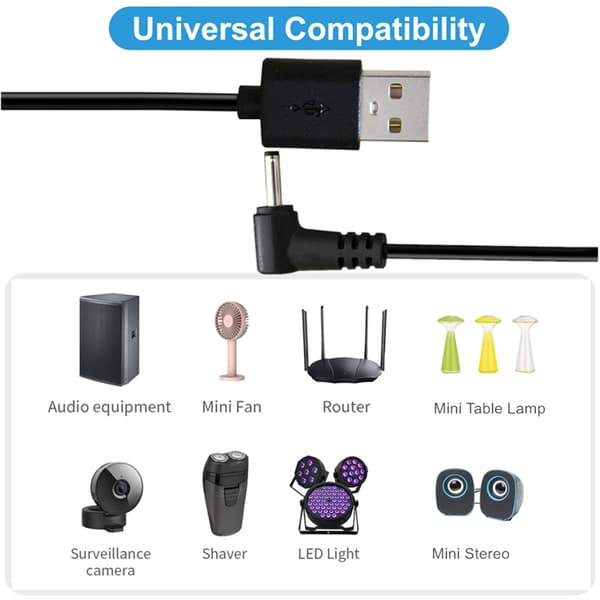 25 cm USB til DC5V strømkabel USB2.0 hann til DC3.5mmx1.35mm hann strømledning