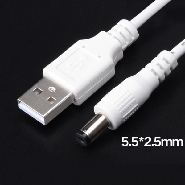 Slitstark USB till DC5,5x2,5mm laddningskabel Pålitlig sladd 1M för bildskärmar Högtalare Elektronikenheter Black Straight head