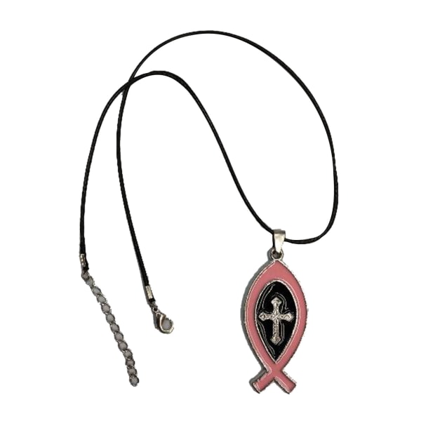 Dubbel sida för korshalsband metall katolska hänge religiösa hängande prydnad Pink