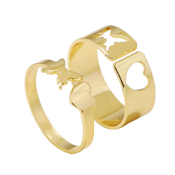 2 delar Butterlfly Heart öppna ringar för kvinnor Flickälskare smycken Lägg till höjdpunkter till outfiten symboliserar kärlek till älskare Gold-color