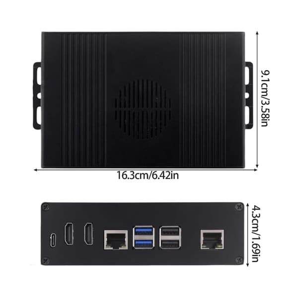 Metal Kabinet til RPi 5 Single Board Computer PCIe til Ethernet Adapter Dobbelt