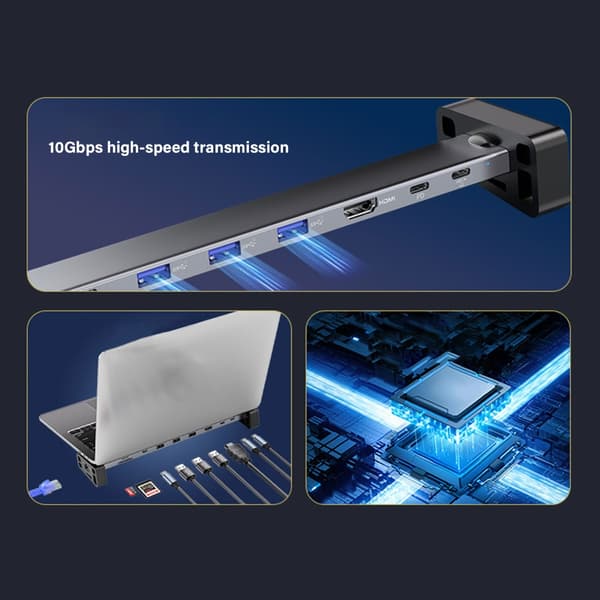 USB C Hub 9 Port Dockningsstation 10Gbps Effektiv med 4K60hz Videoöverföring