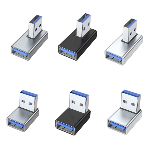 USB 3.0 hane till hona 90 graders rätvinkel förlängningsadapter USB uppåtgående anslutning Datasynkronisering för bärbar dator USB -fläkt Silver up