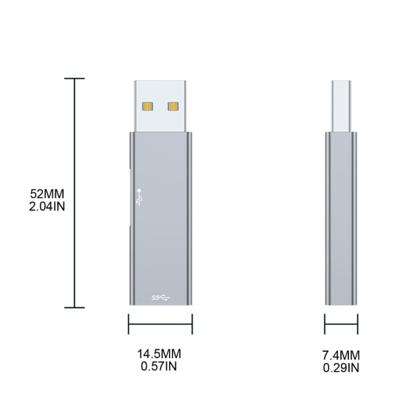 3-portars USB Hub USB till USB3.0/Typ C splitteradapter för bärbar dator Laddning och dataöverföring av aluminiumlegering Silver