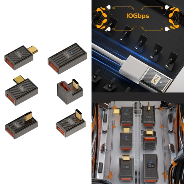 Portabilitet USB C Hane till USB3.1 Hona Adapter Laddare 10Gbps Dataöverföring 120W 6A Power Snabbladdning A female to C male v