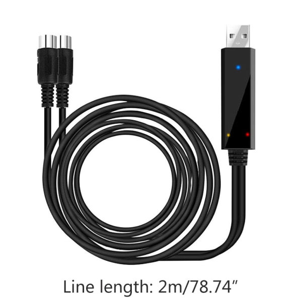 USB IN-OUT MIDI-kabel One In One Out-gränssnitt Linjekonverterare PC till musiktangentbord Adaptersladd 2 meter Längd