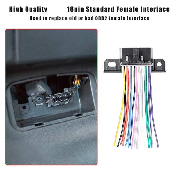 16-nastainen J1962F jatkokaapeli 10cm OBD2 OBDII naarasliitin diagnostiikkatyökalu