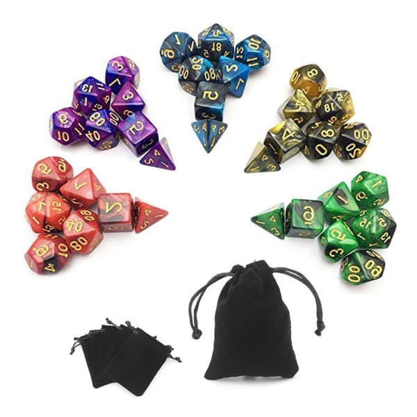 49 stk. Assorterede polyedriske terninger i resin med pose til DND RPG spil D4 D6 D8