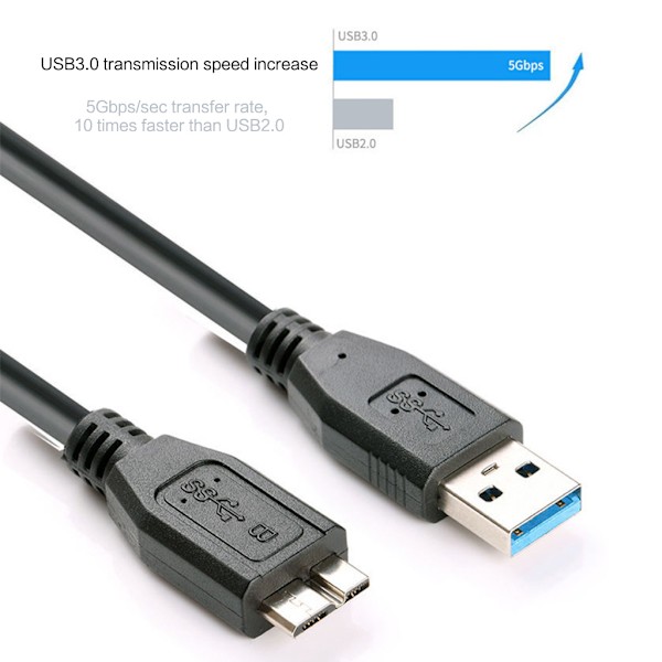 30 cm svart mini portabel USB 3.0 hane A till mikro B datakabel sladd blytråd Other