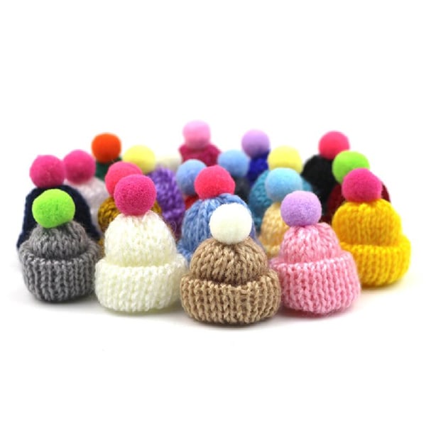 100x/ Set Pom Pom hattar Handgjorda mini fingermössa Xmas Träddekor Stickade hattar för gör-det-själv-hårtillbehör Smyckenstillverkning