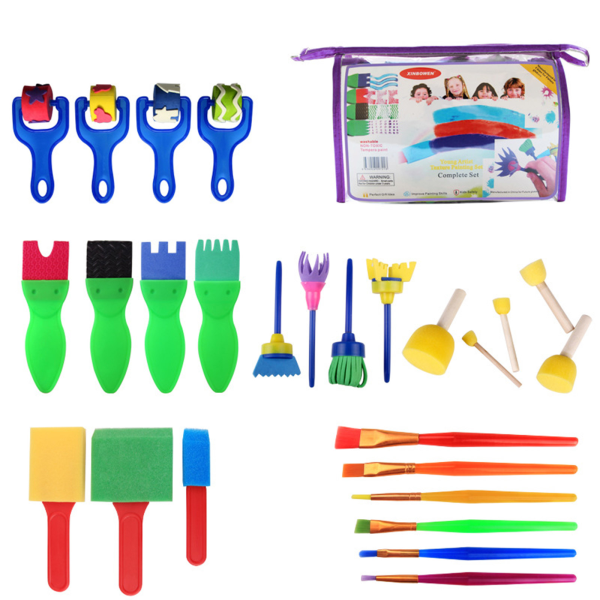 26st svampmålningsborstar för barn Ritverktyg för tidigt lärande kit med PVC-påse för barn akvarell akrylmålning
