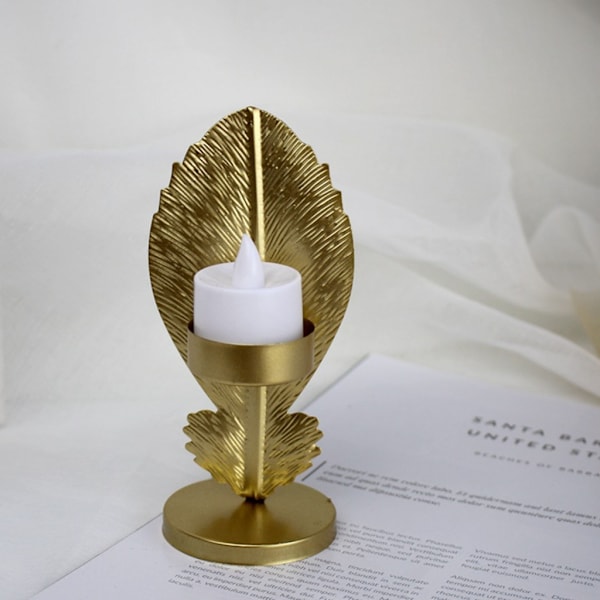 Nordic Ljusstake Smidesjärn Ljusstake Creative Leaf Kandelaber Desktop Ornament Vardagsrum Sovrum Restaurang Gold A