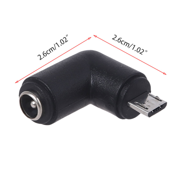 Power 90 grader rät vinkel 5,5 x 2,1 mm för DC hona till mikro USB hane laddningsadapter för mobiltelefon surfplatta Svart