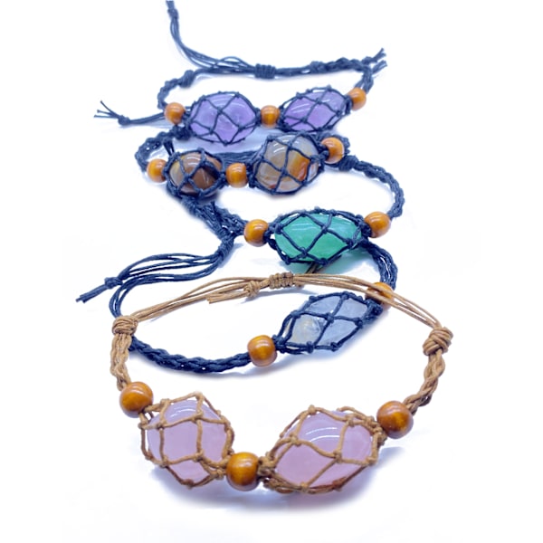 Nätväska Justerbar Armband Sladd Tom Utan Sten Kristall Hållare Armband Natural Healing Gem Macrame Armband Dekor Brown Single net 1