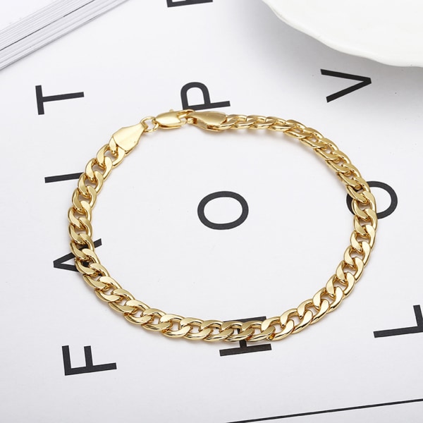 Män Guld Armband i rostfritt stål 6 mm Bredd Curb Kedjelänk Armband Klassiska Armband Armband Mode Smycken Dekor
