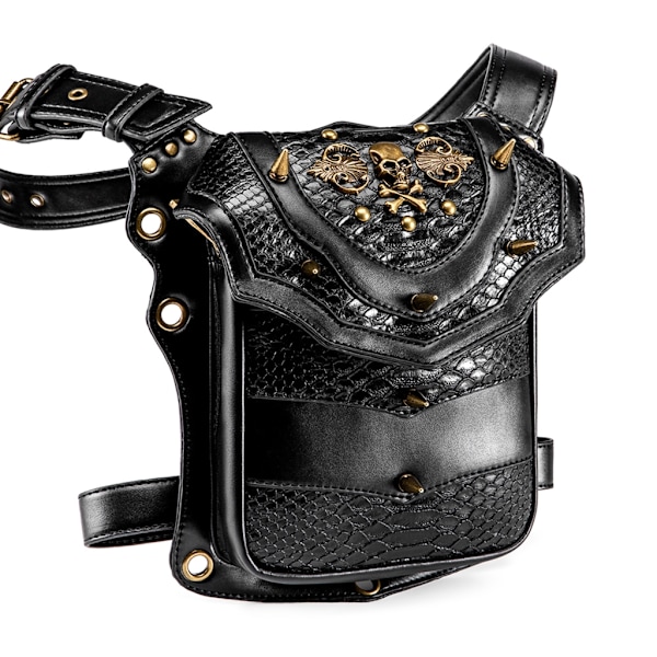 Steampunk Handväska Axelväska Myntbörs Dödskalle Ficka Nitar Motorcykel Benväska