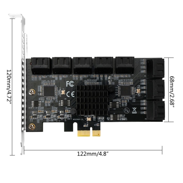 PCIE SATA III 16-portars kontrollerkortplatser PCIe 4X till SATA3.0-adapter 6 Gbps expansionskort för Chia-gruvdrift med kabel Red line