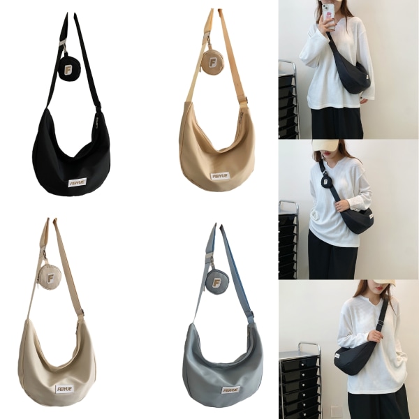 Mode Nylon Crossbody Bag Dumpling Bag Enkel Tygväska Sling Bags Casual Bags Axel Handväskor för kvinnor Flickor White