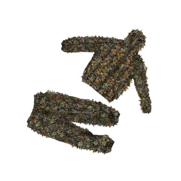 3D Ghillie Suit Kamouflage Kläder Jungle Suit Träningsblad Kläder Jaktdräkt Byxor Huva för jacka Tvådelad S
